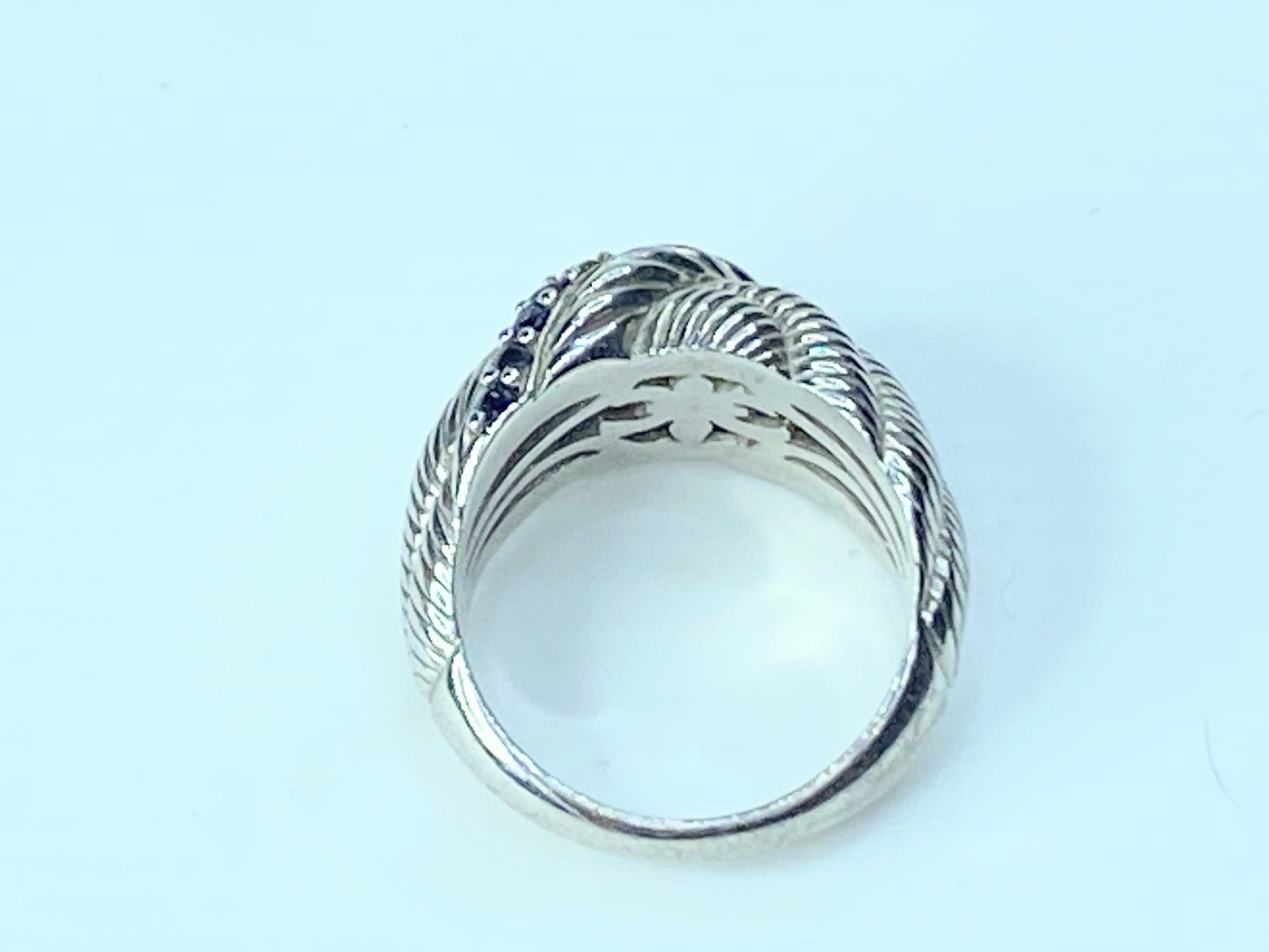 Judith Ripka Sterling Sapphire Ribbed Wide Heavy Band Dome Ring