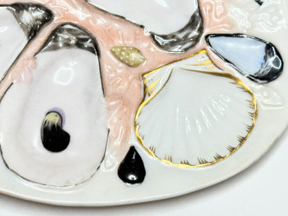 Antique American UPW Porcelain Pink peach Sea Life Oyster Plate Decor A706