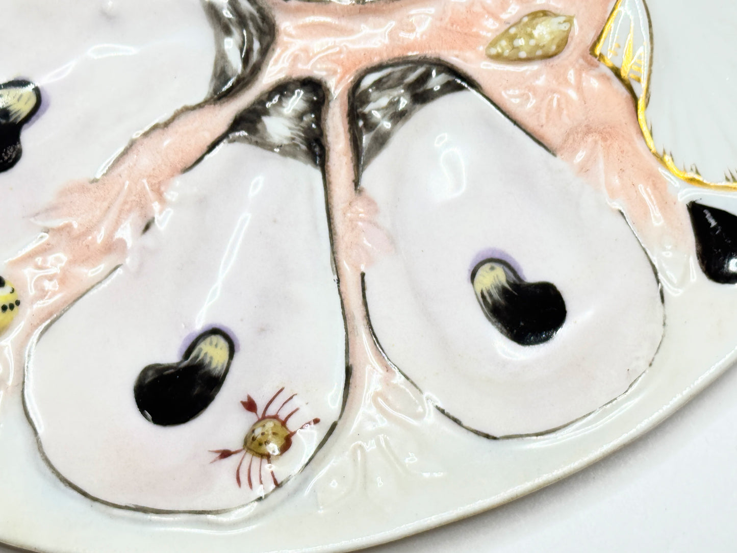 Antique American UPW Porcelain Pink peach Sea Life Oyster Plate Decor A706