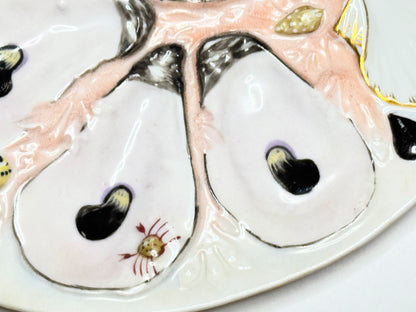 Antique American UPW Porcelain Pink peach Sea Life Oyster Plate Decor A706