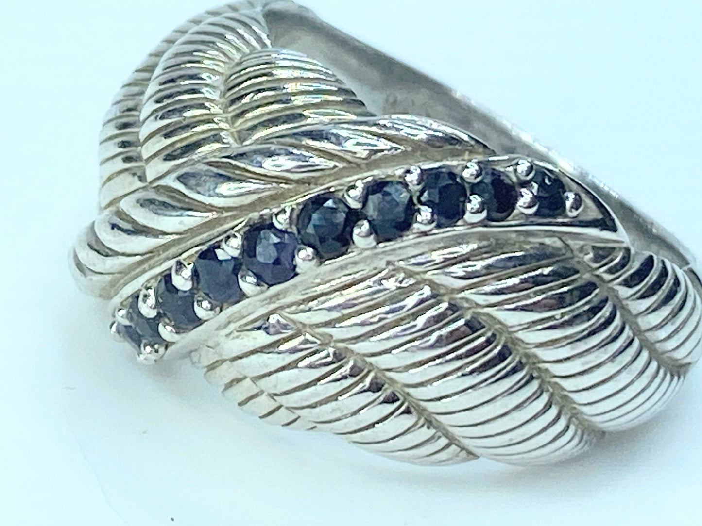 Judith Ripka Sterling Sapphire Ribbed Wide Heavy Band Dome Ring