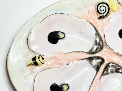 Antique American UPW Porcelain Pink peach Sea Life Oyster Plate Decor A706