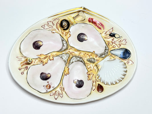 Antique UPW Oyster Plate with Blush Shells, Gold Accents & Sea Motifs mint A710