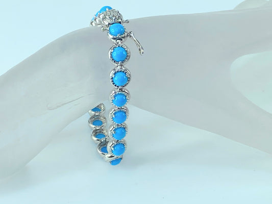 Patent Sterling Silver Sleeping beauty Turquoise Marquisite link bracelet