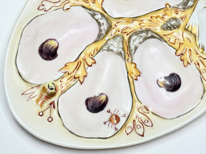 Antique UPW Oyster Plate with Blush Shells, Gold Accents & Sea Motifs mint A710