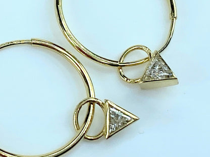 14K yellow gold 0.25ct G/VS2 Triangle shape Diamond Dangle Hoop earrings