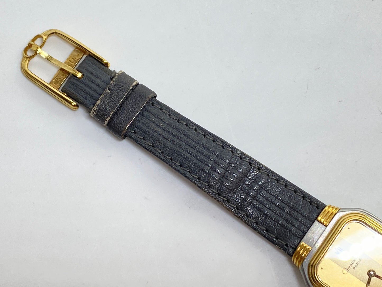 Christian Dior Paris Swiss Quartz Rectangular Watch Gold Dial Leather band SS162