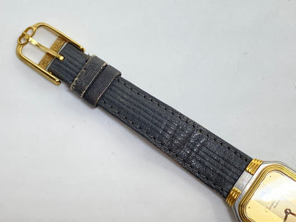Christian Dior Paris Swiss Quartz Rectangular Watch Gold Dial Leather band SS162