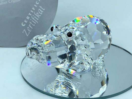 Swarovski Silver Crystal Figurine, Large Hippopotamus Mirror COA S113