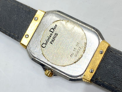 Christian Dior Paris Swiss Quartz Rectangular Watch Gold Dial Leather band SS162