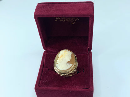 Stylized large 14K Cameo of Victorian woman late Art Deco ring JR8844