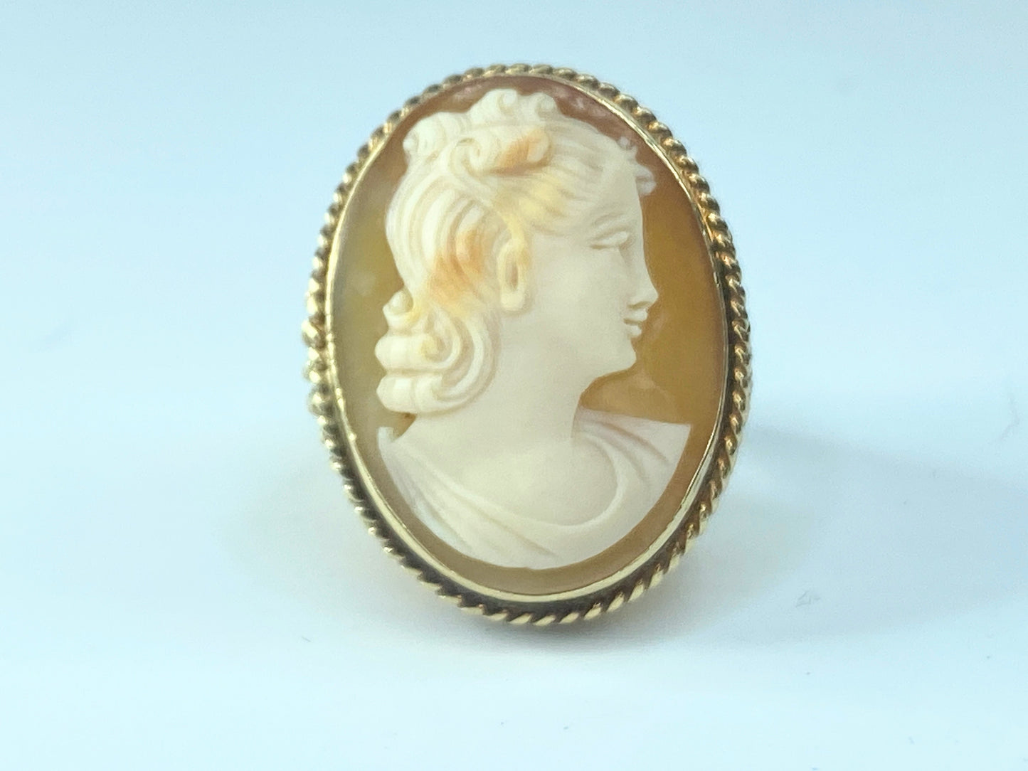 Stylized large 14K Cameo of Victorian woman late Art Deco ring JR8844