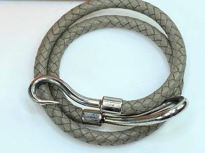 Hermes Jumbo Double Wrap Bracelet Grey Gray Braided Silver Hook Leather GS256