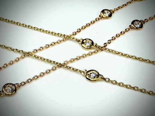 European 18K Rose/yellow Gold Diamond Station Necklace 0.30ctw G/VS1 19" JR1704
