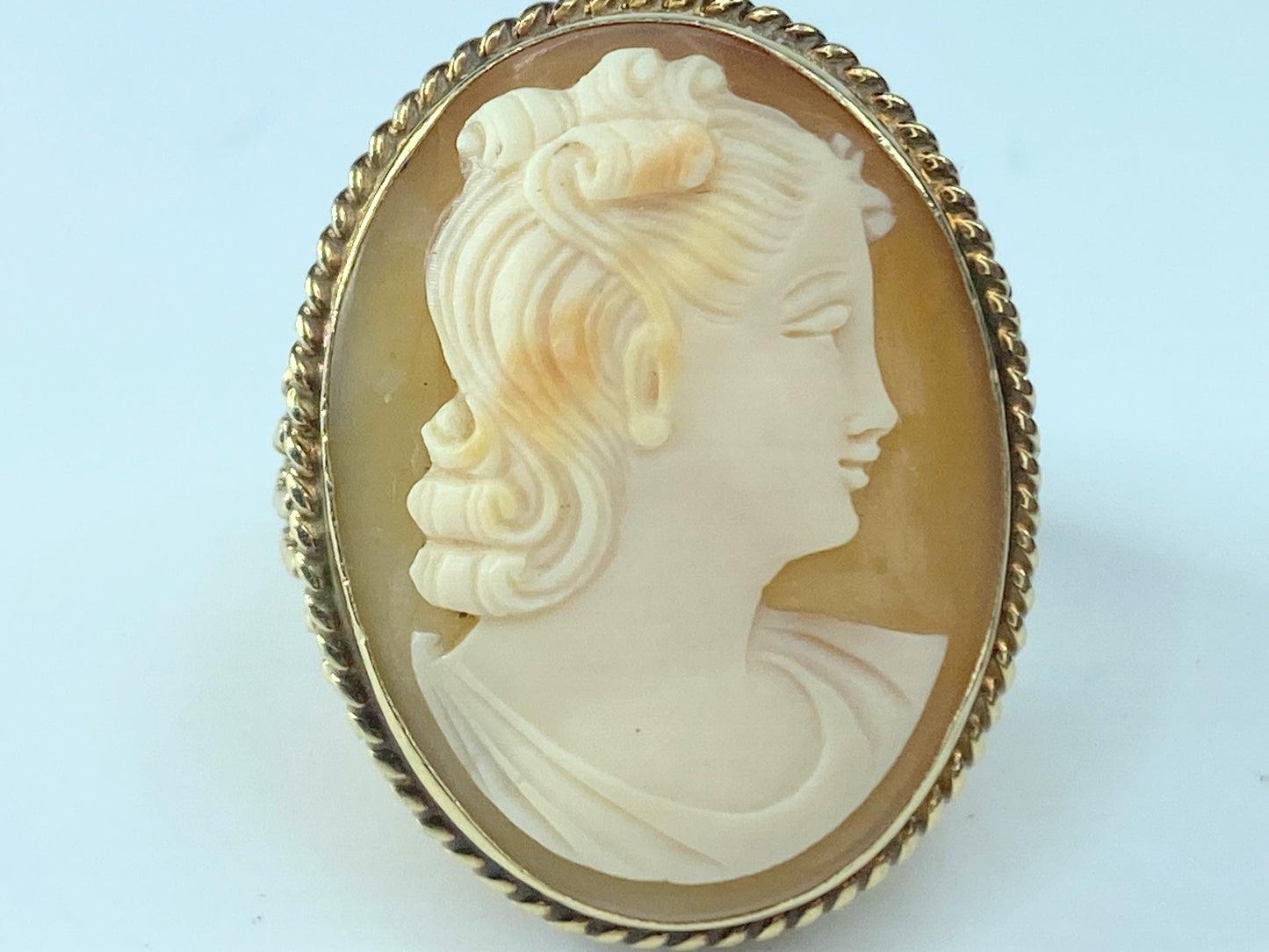 Stylized large 14K Cameo of Victorian woman late Art Deco ring JR8844