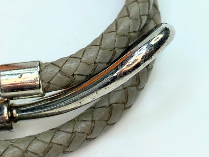 Hermes Jumbo Double Wrap Bracelet Grey Gray Braided Silver Hook Leather GS256