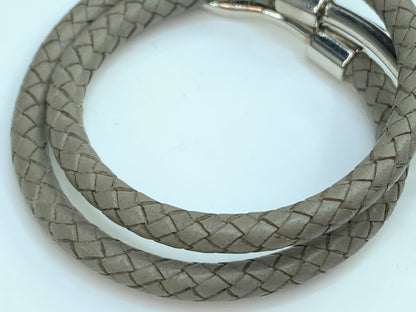 Hermes Jumbo Double Wrap Bracelet Grey Gray Braided Silver Hook Leather GS256