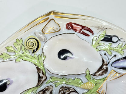 Antique UPW Oyster Plate with Soft Green Seaweed & Gilt Details c1800 A712