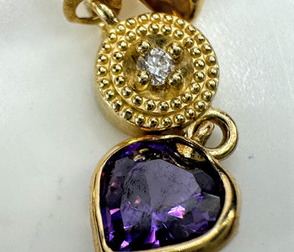 Vintage 14K Gold Amethyst and Diamond Ribbon Earrings 0.74" 1.4g JR1895