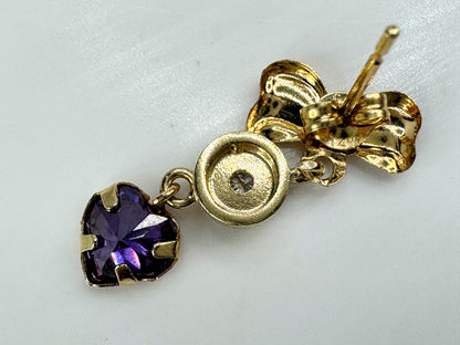 Vintage 14K Gold Amethyst and Diamond Ribbon Earrings 0.74" 1.4g JR1895
