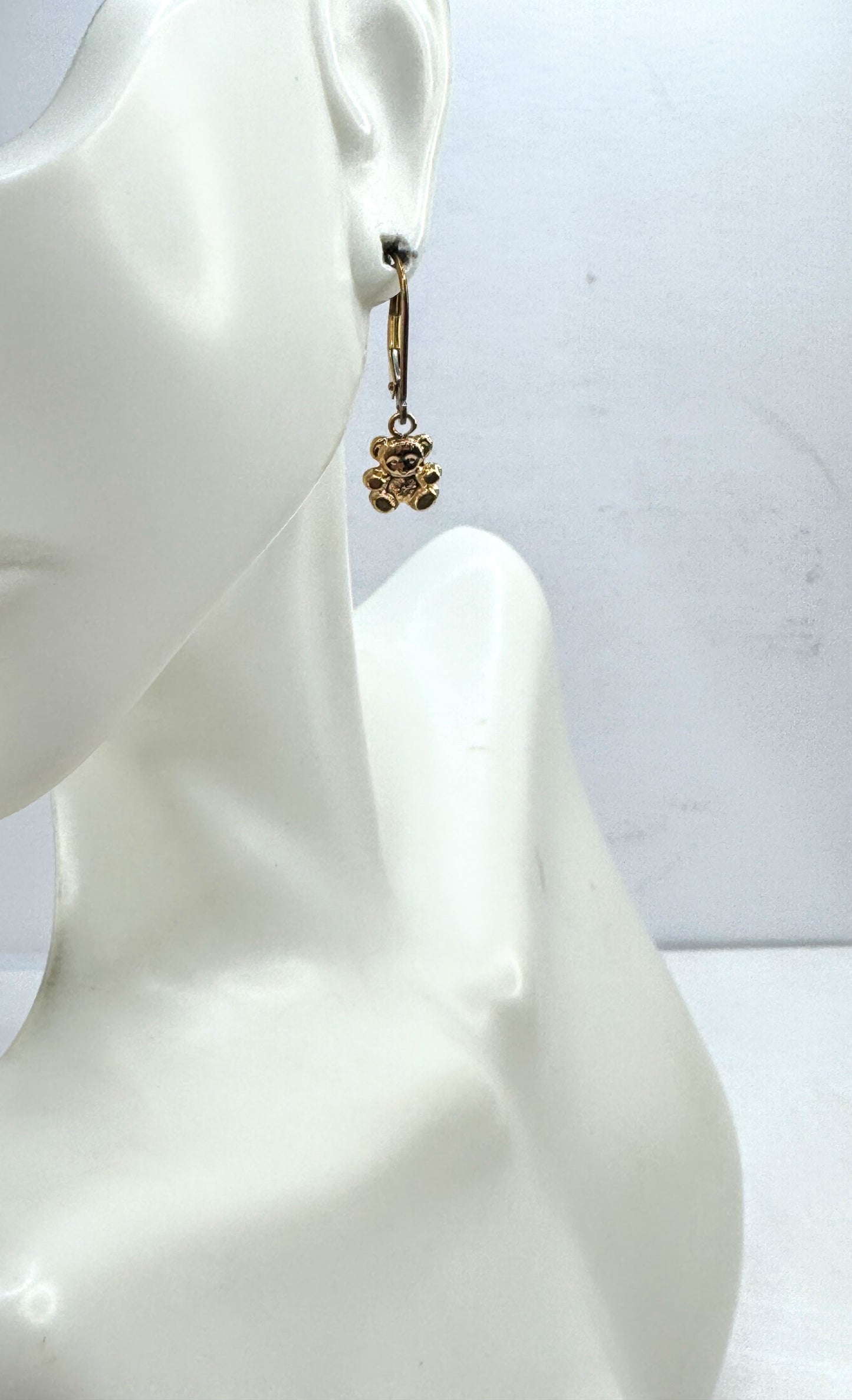 Vintage 14k gold teddy bear dangle leverback earrings cute bear JR1896