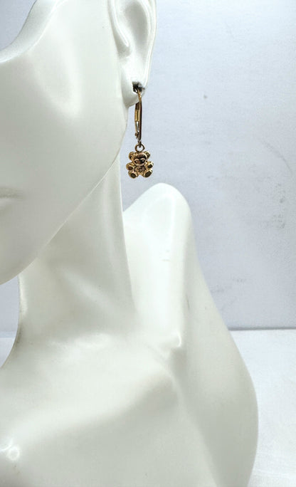 Vintage 14k gold teddy bear dangle leverback earrings cute bear JR1896