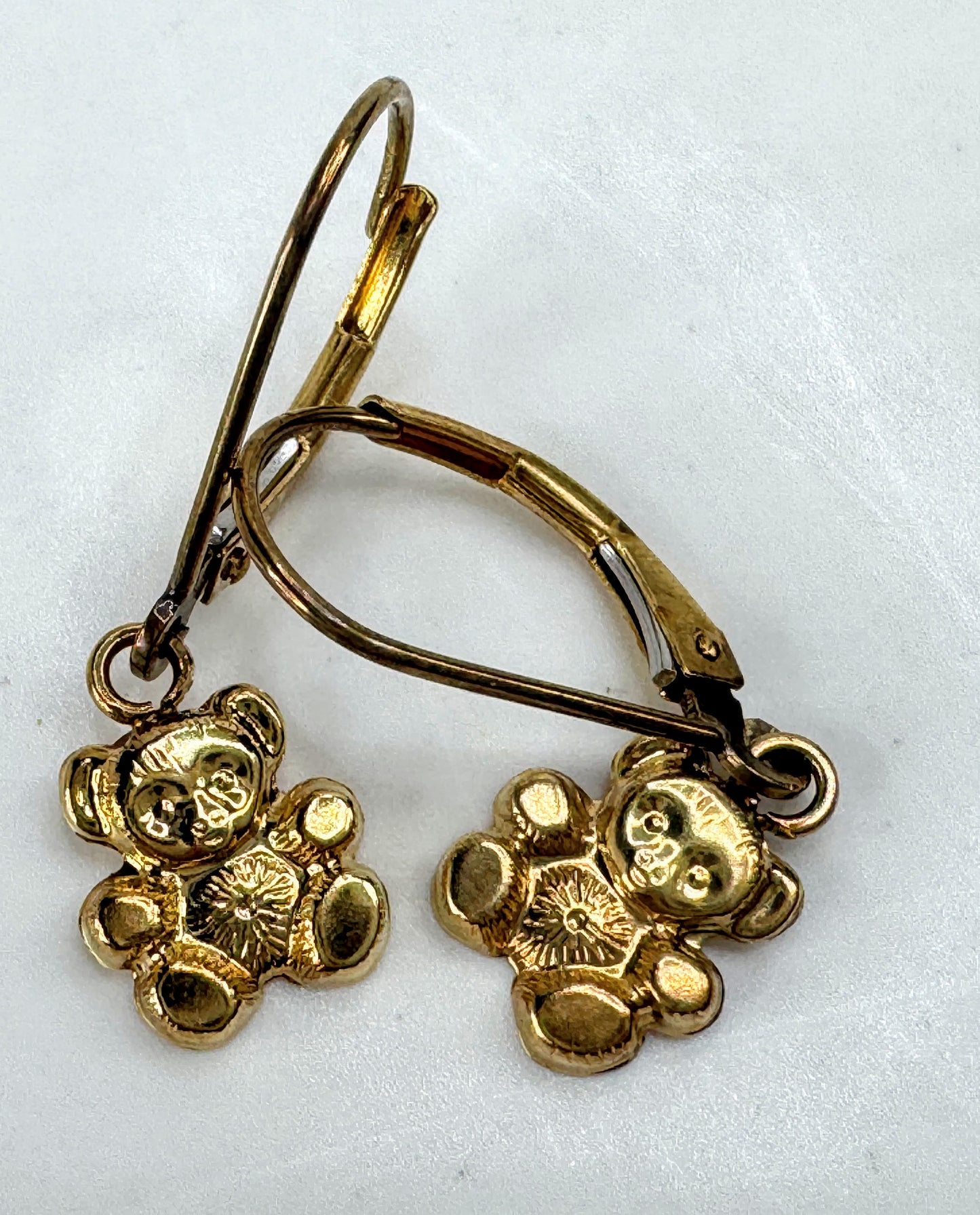 Vintage 14k gold teddy bear dangle leverback earrings cute bear JR1896