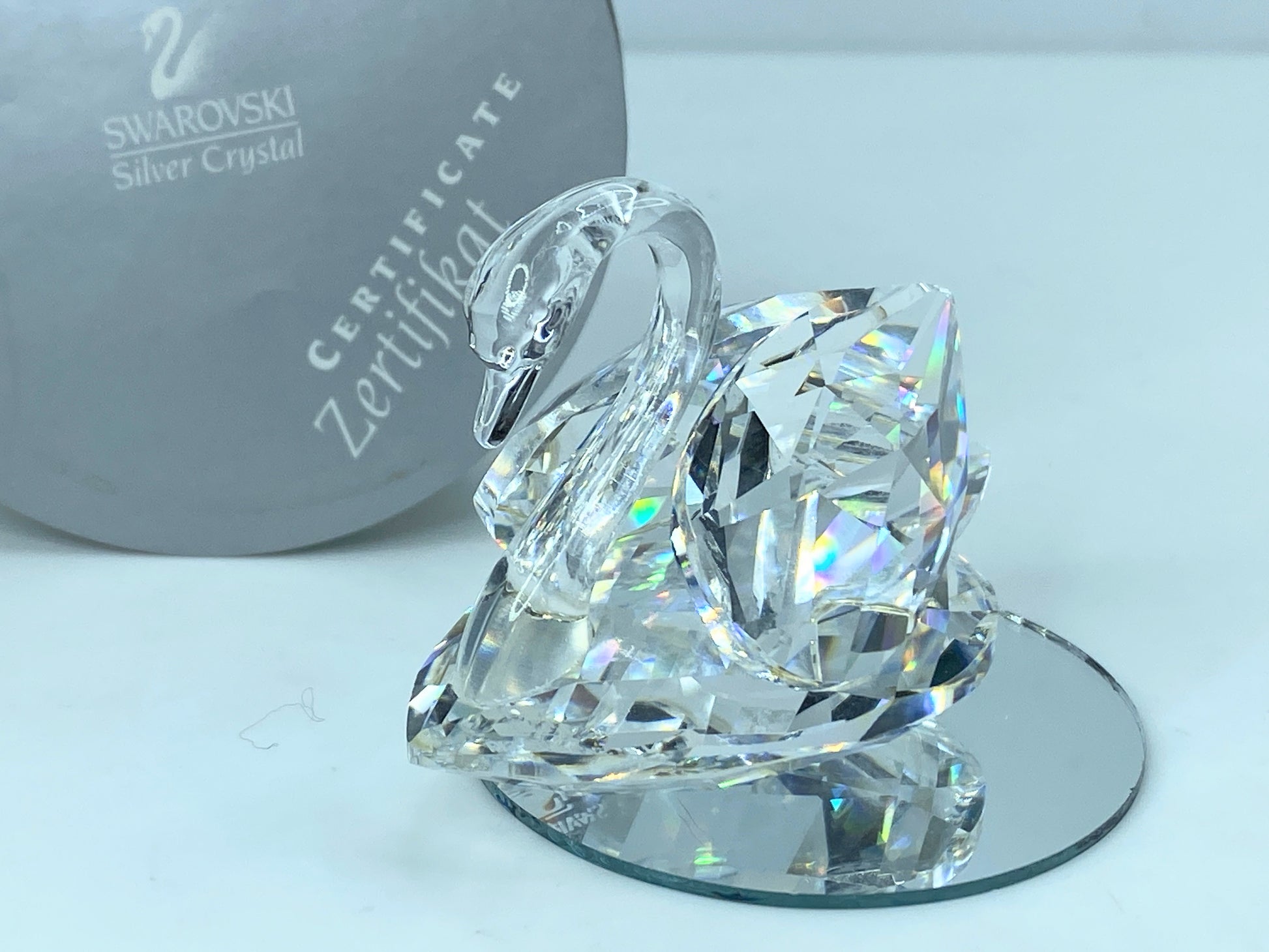 Swarovski Silver Crystal Figurine, Swan Medium COA Mirror S115