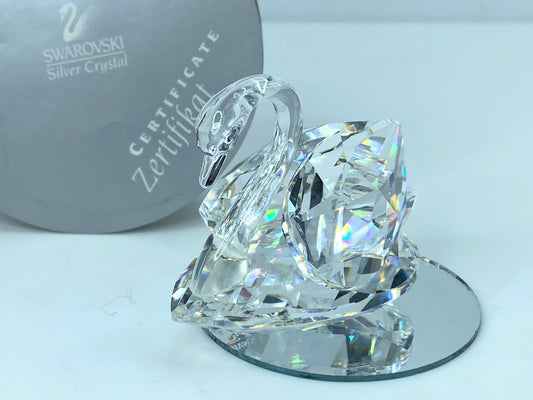Swarovski Silver Crystal Figurine, Swan Medium COA Mirror S115