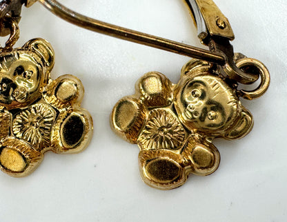 Vintage 14k gold teddy bear dangle leverback earrings cute bear JR1896