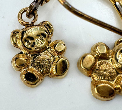 Vintage 14k gold teddy bear dangle leverback earrings cute bear JR1896