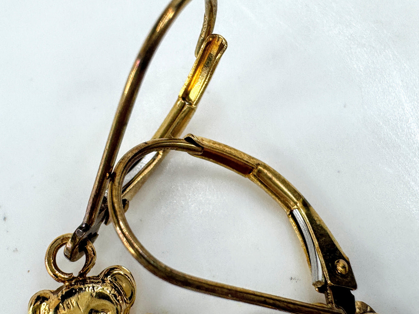 Vintage 14k gold teddy bear dangle leverback earrings cute bear JR1896
