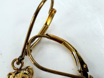 Vintage 14k gold teddy bear dangle leverback earrings cute bear JR1896