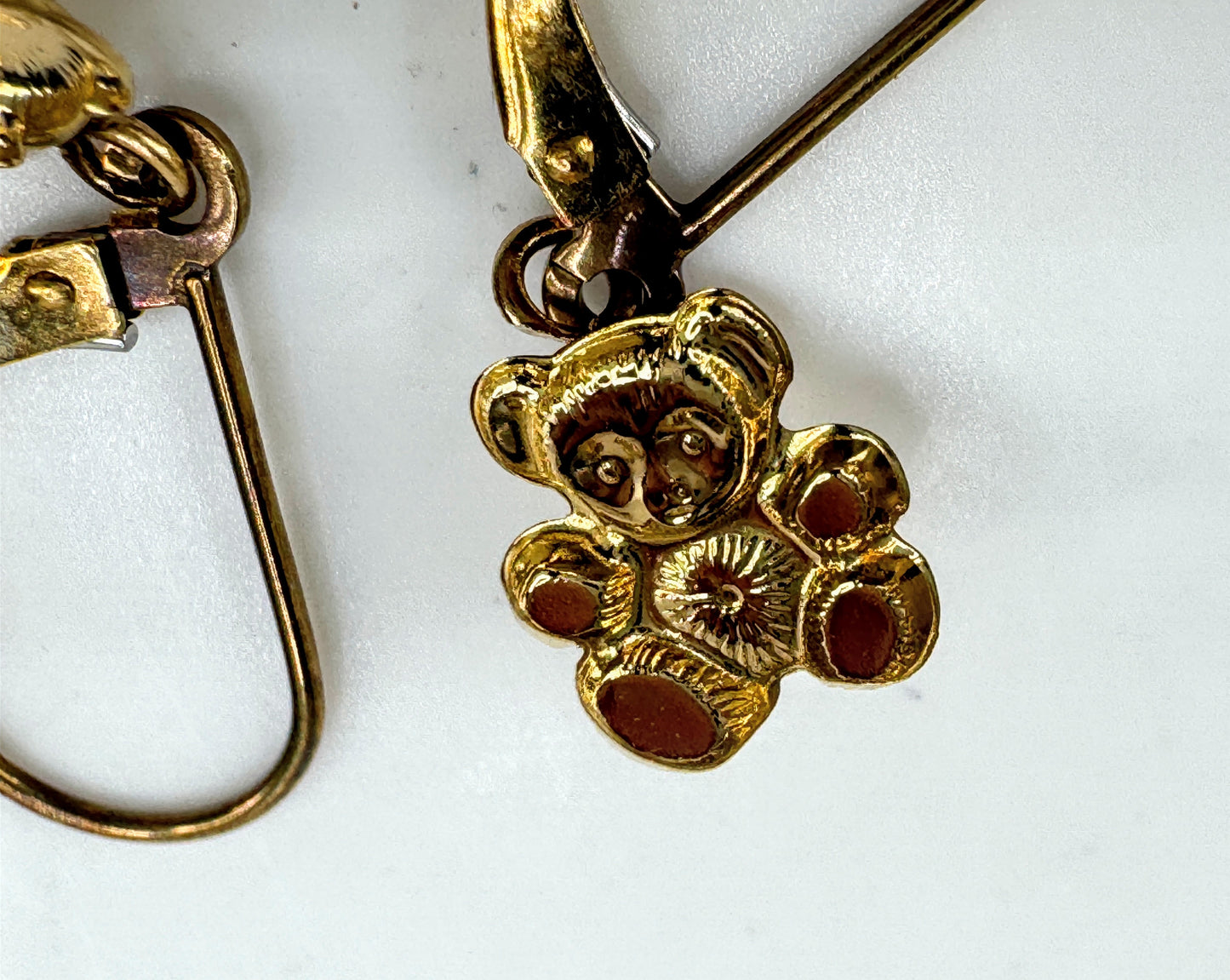 Vintage 14k gold teddy bear dangle leverback earrings cute bear JR1896