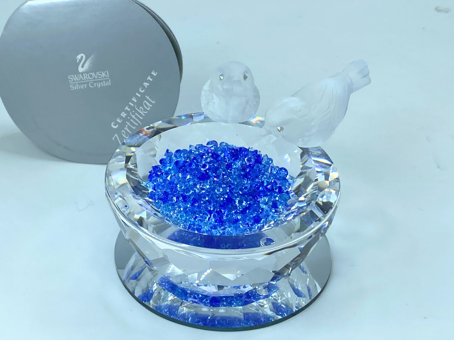 Bird Bath - Swarovski Silver Crystal with Royal Blue Crystal sparkles COA S116