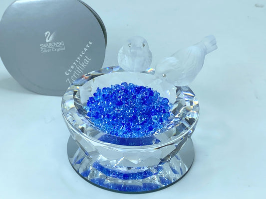 Bird Bath - Swarovski Silver Crystal with Royal Blue Crystal sparkles COA S116