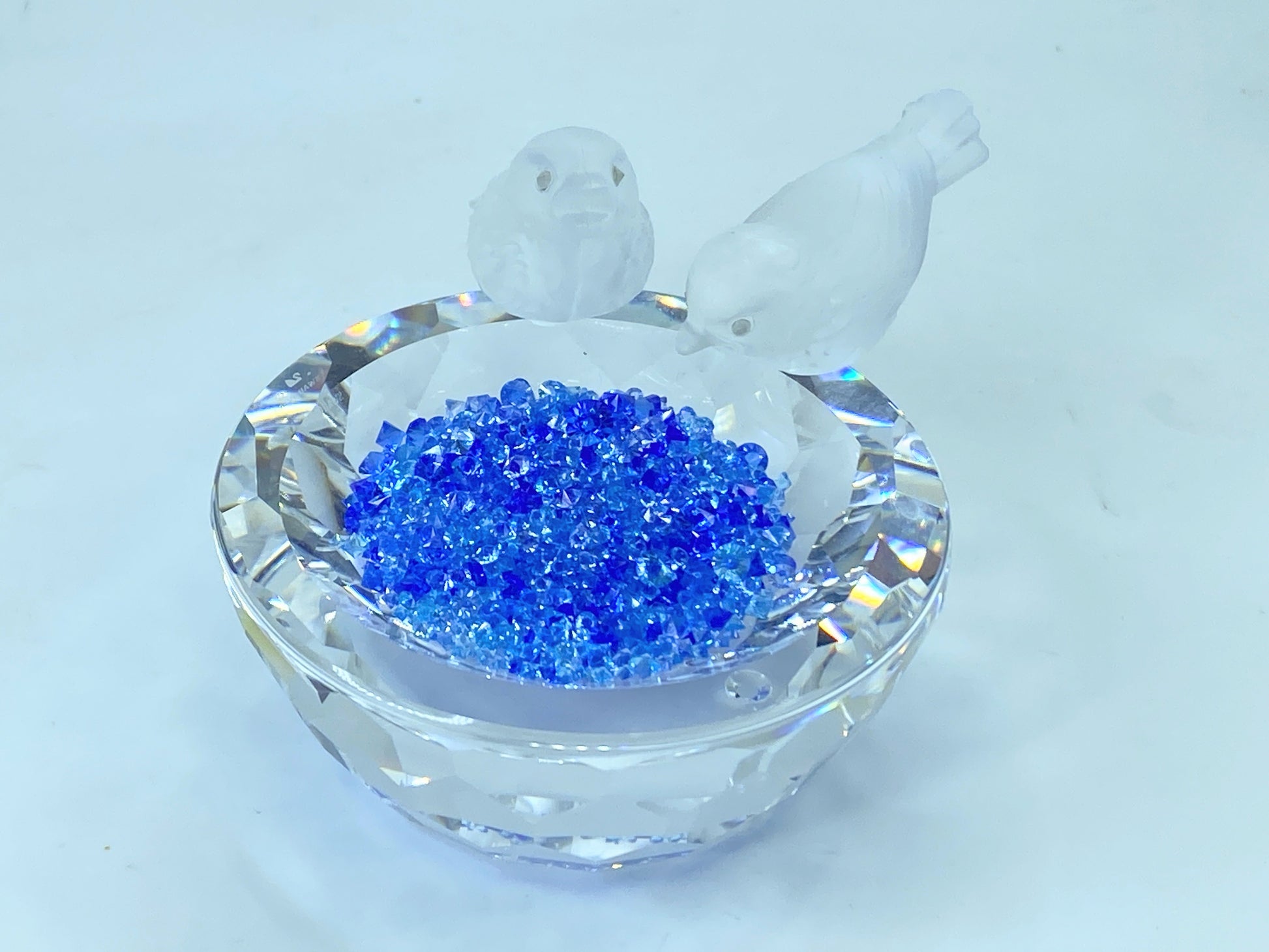 Bird Bath - Swarovski Silver Crystal with Royal Blue Crystal sparkles COA S116