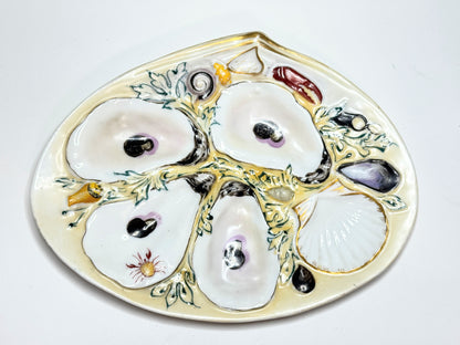 Antique UPW Hand-Painted Oyster Plate, Nautical Motif, French Style A714