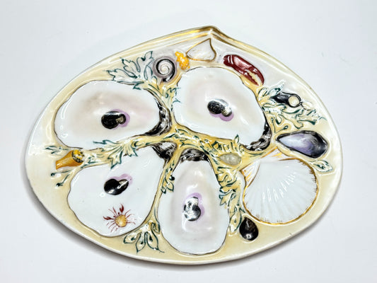 Antique UPW Hand-Painted Oyster Plate, Nautical Motif, French Style A714