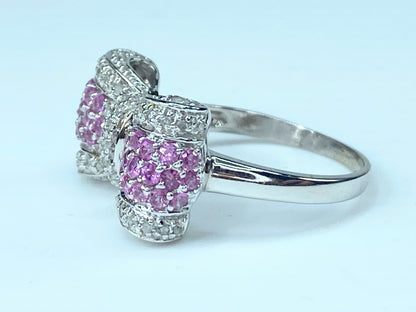 14 karat Pink Sapphire Diamond Bow ring 4.7g s8.25 JR8848