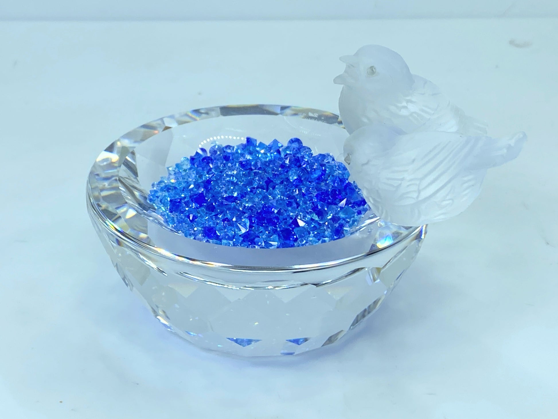 Bird Bath - Swarovski Silver Crystal with Royal Blue Crystal sparkles COA S116