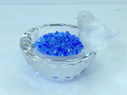 Bird Bath - Swarovski Silver Crystal with Royal Blue Crystal sparkles COA S116