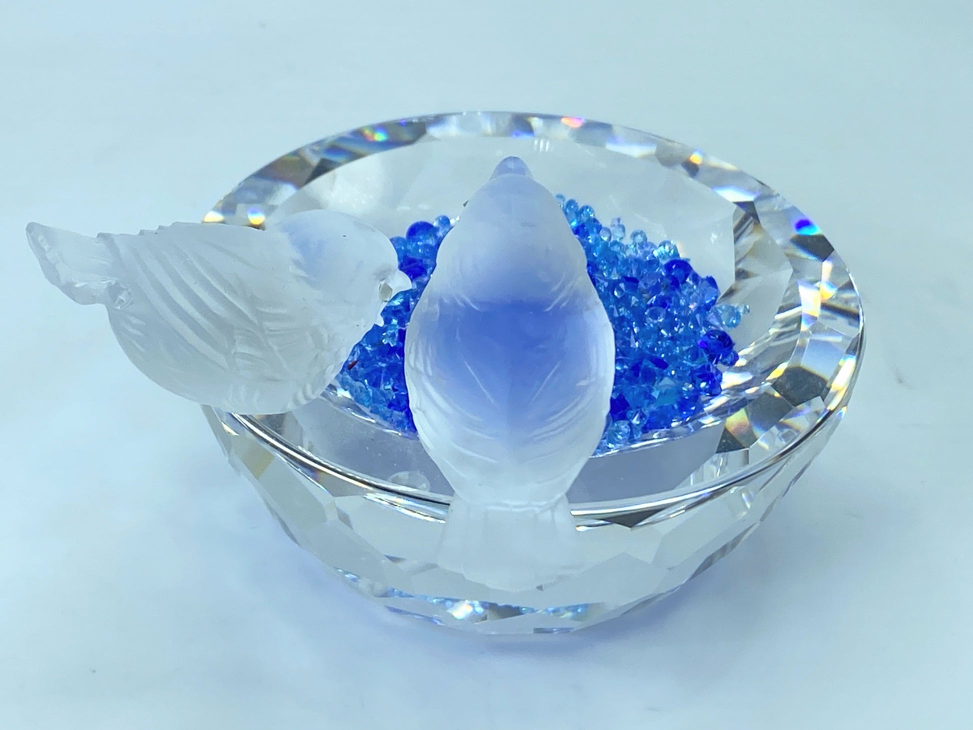 Bird Bath - Swarovski Silver Crystal with Royal Blue Crystal sparkles COA S116