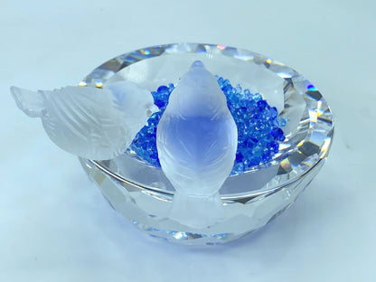 Bird Bath - Swarovski Silver Crystal with Royal Blue Crystal sparkles COA S116