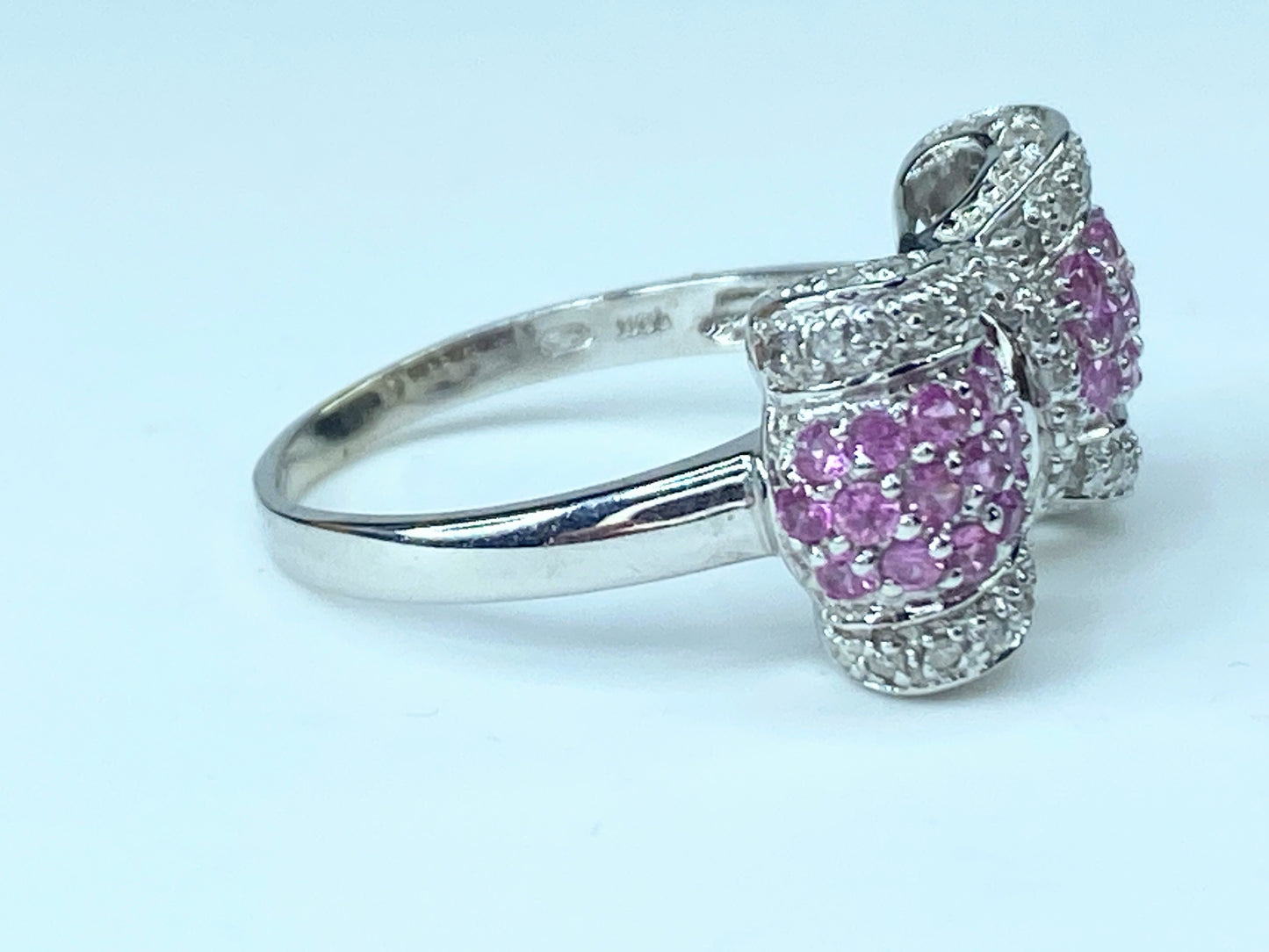 14 karat Pink Sapphire Diamond Bow ring 4.7g s8.25 JR8848