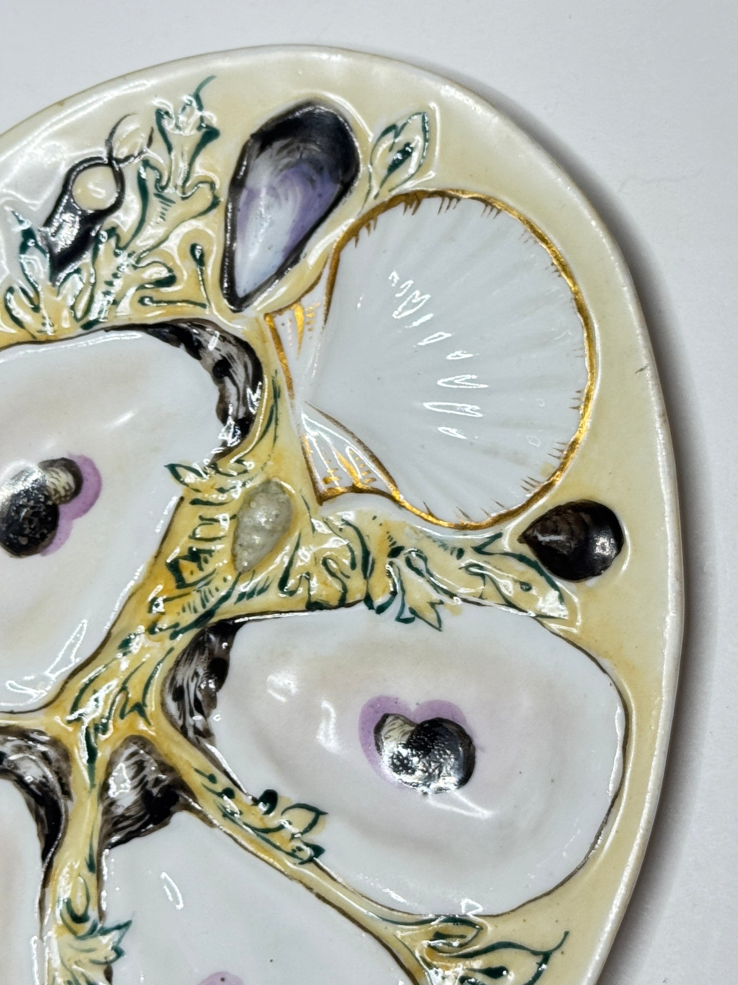 Antique UPW Hand-Painted Oyster Plate, Nautical Motif, French Style A714