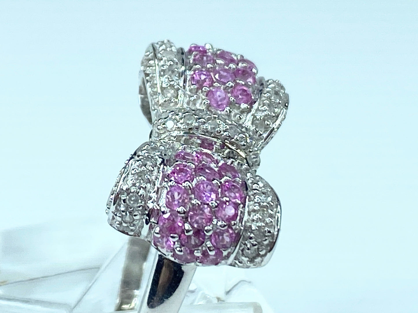 14 karat Pink Sapphire Diamond Bow ring 4.7g s8.25 JR8848