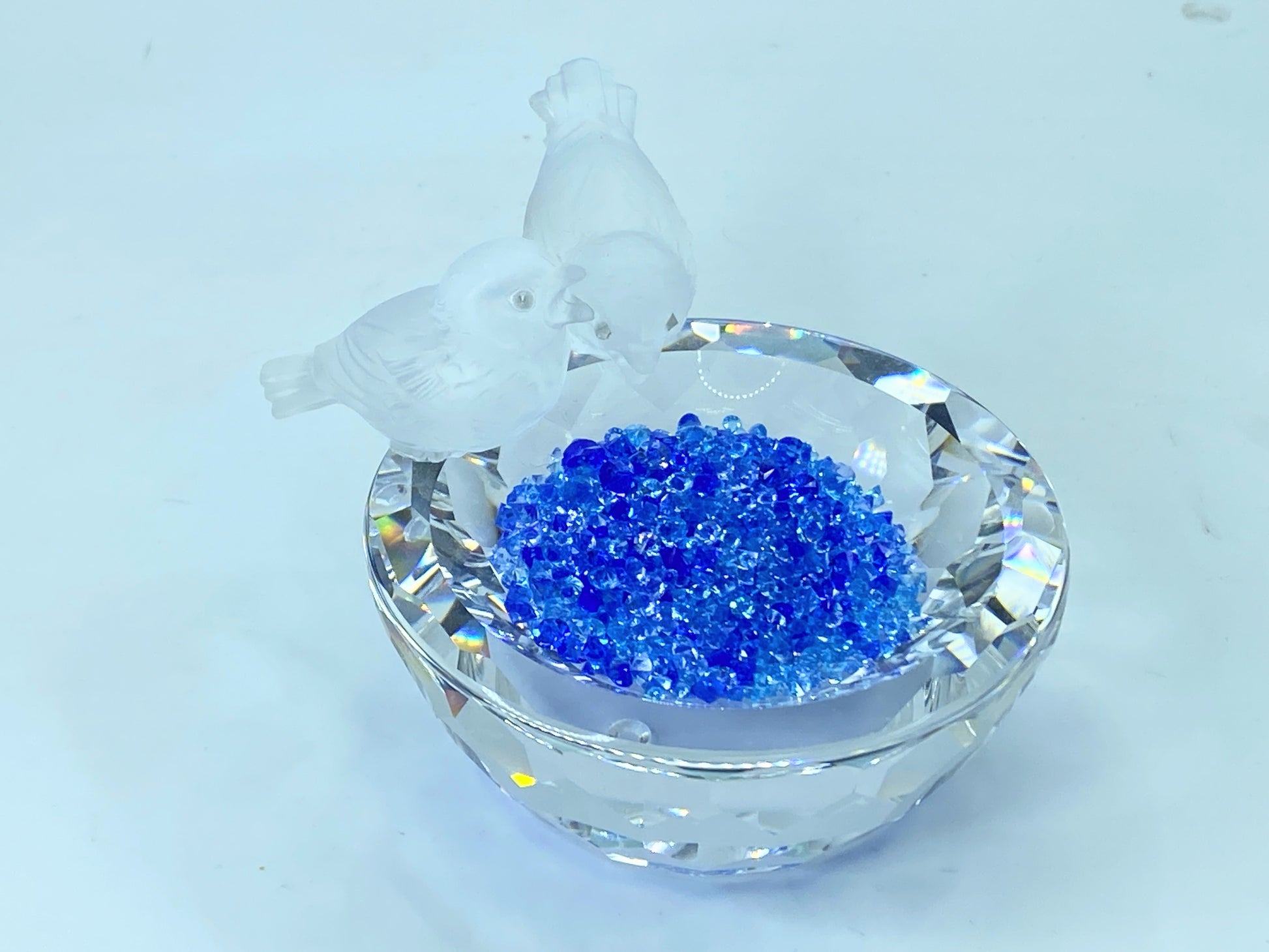 Bird Bath - Swarovski Silver Crystal with Royal Blue Crystal sparkles COA S116