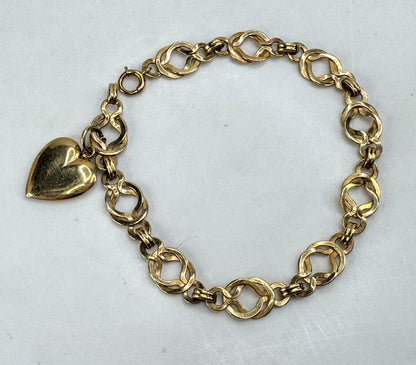 Vintage 14k gold unique interlocking link heart charm bracelet rare 6.6in JR1898