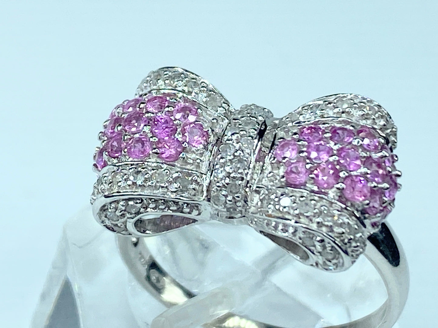 14 karat Pink Sapphire Diamond Bow ring 4.7g s8.25 JR8848